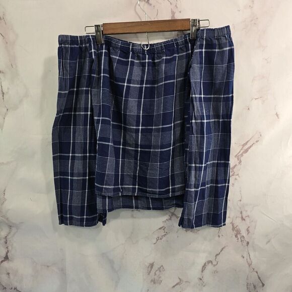 Cloth Stone Shirt Women Small Navy Blue Off Shoulder Check Plaid Slit Picnic - Picture 1 of 14
